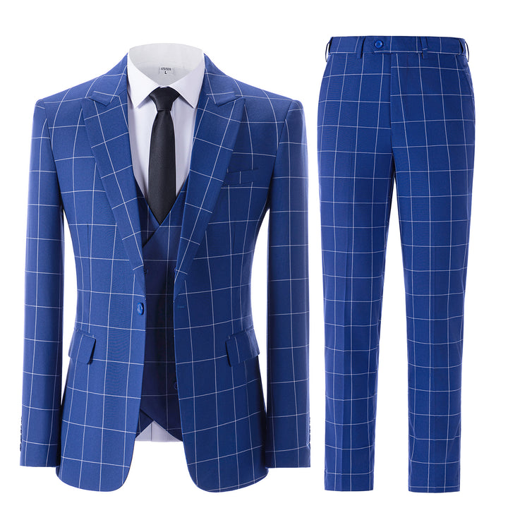 Bllmen Royal Blue 3 Pieces Mens Suit Peak Lapel Tuxedos ST017