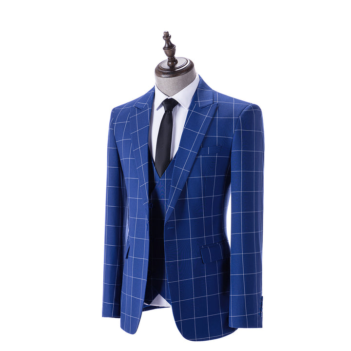 Bllmen Royal Blue 3 Pieces Mens Suit Peak Lapel Tuxedos ST017