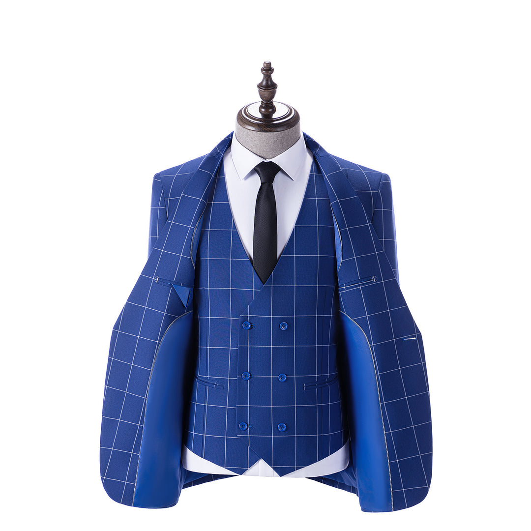 Bllmen Royal Blue 3 Pieces Mens Suit Peak Lapel Tuxedos ST017