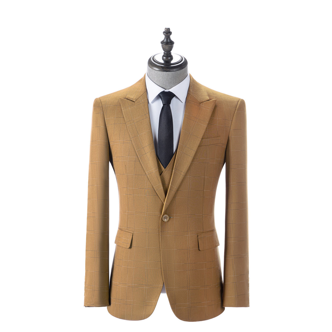 Bllmen Brown 3 Pieces Mens Suit Peak Lapel Tuxedos ST019