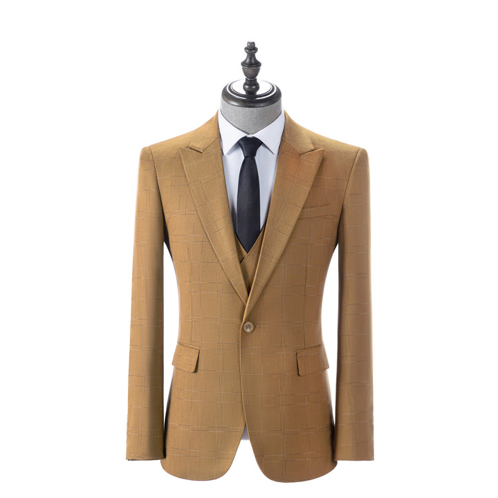 Bllmen Brown 3 Pieces Mens Suit Peak Lapel Tuxedos ST019