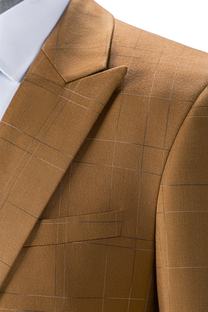 Bllmen Brown 3 Pieces Mens Suit Peak Lapel Tuxedos ST019