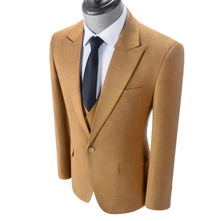 Bllmen Brown 3 Pieces Mens Suit Peak Lapel Tuxedos ST019