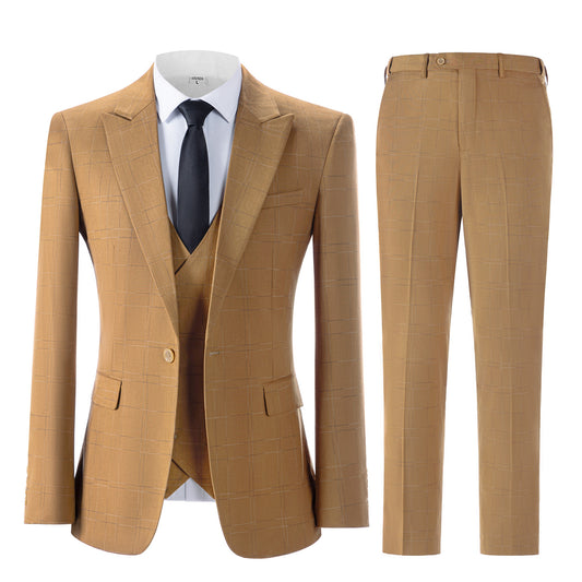 Bllmen Brown 3 Pieces Mens Suit Peak Lapel Tuxedos ST019