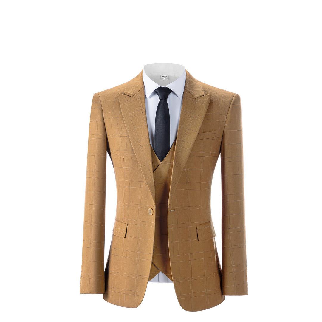 Bllmen Brown 3 Pieces Mens Suit Peak Lapel Tuxedos ST019