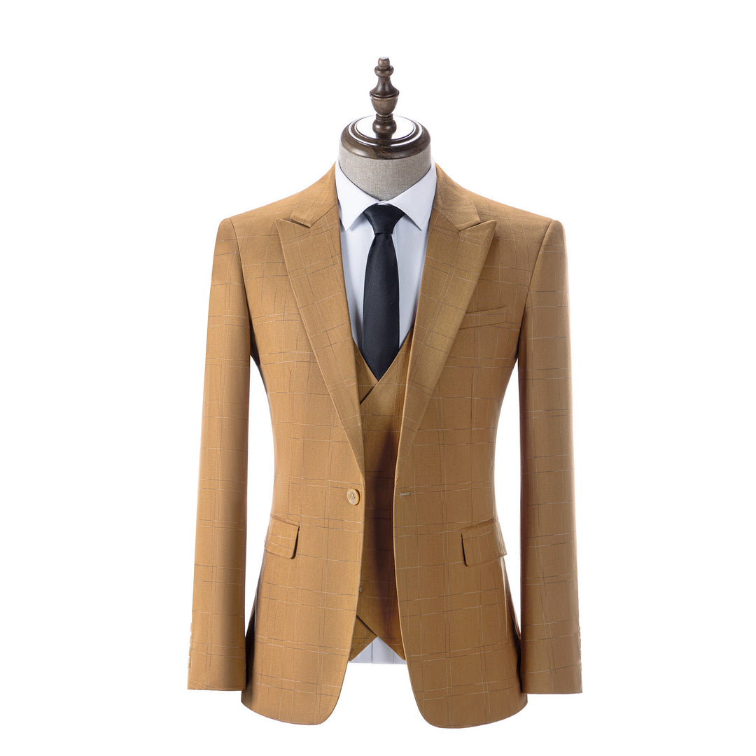 Bllmen Brown 3 Pieces Mens Suit Peak Lapel Tuxedos ST019