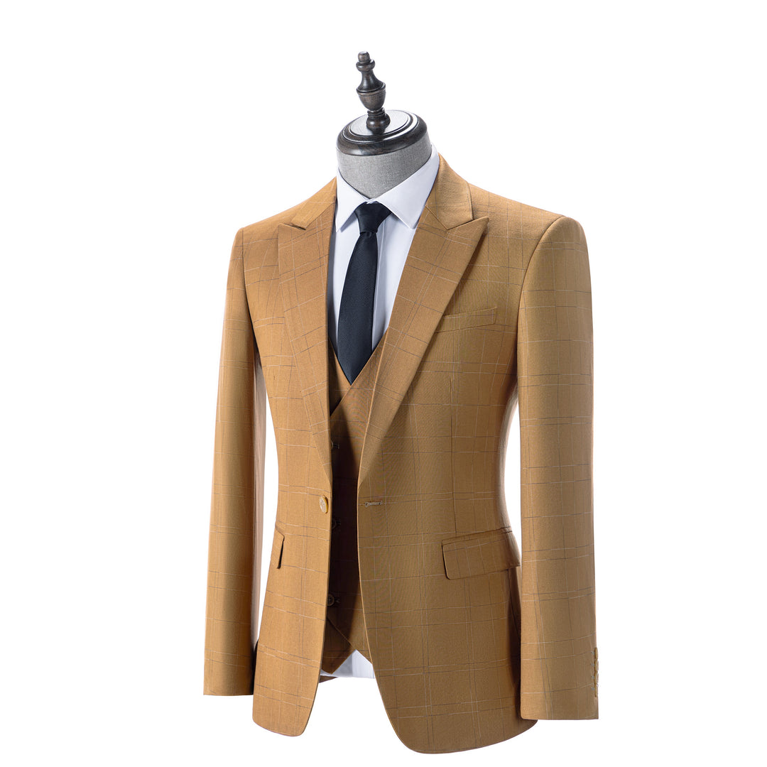 Bllmen Brown 3 Pieces Mens Suit Peak Lapel Tuxedos ST019