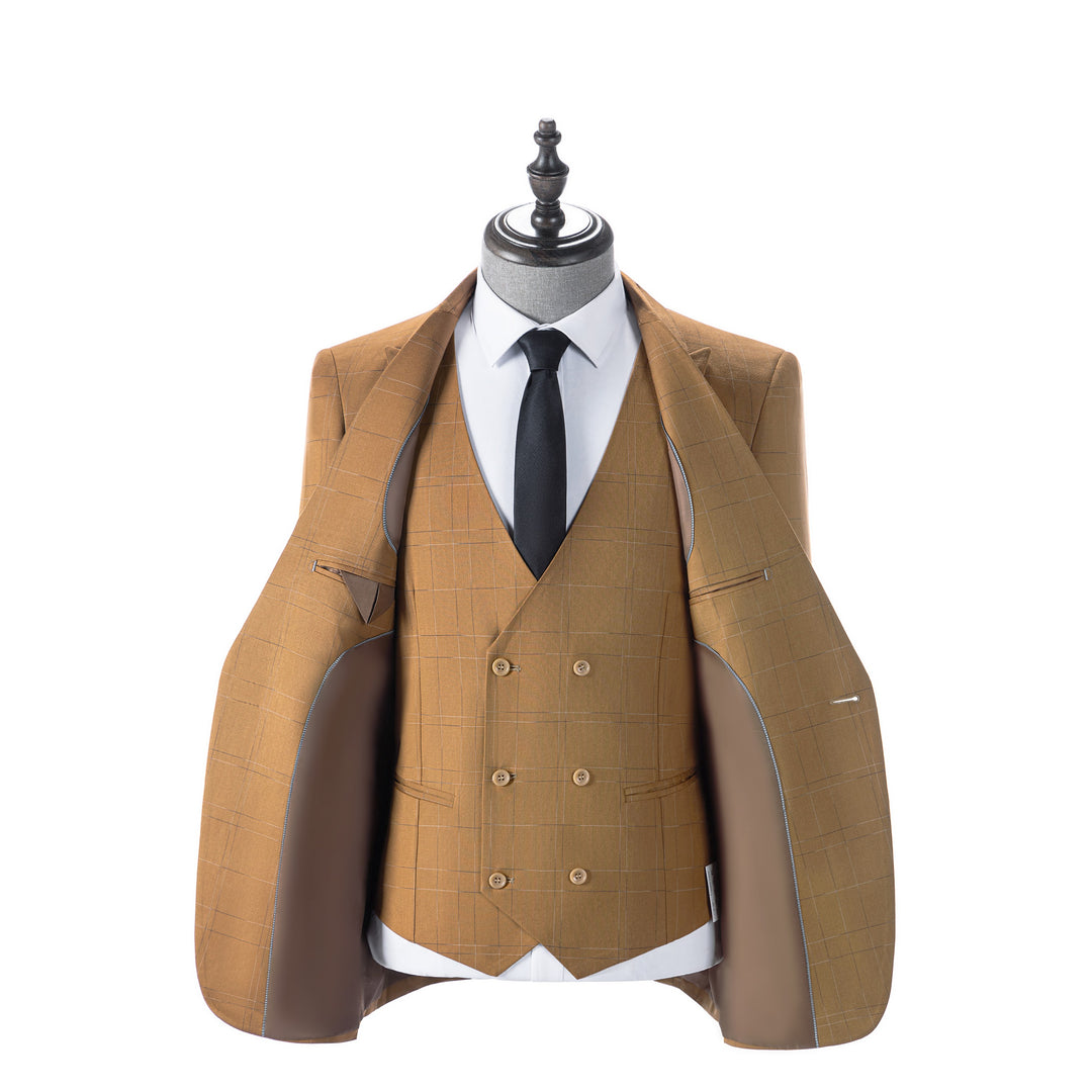 Bllmen Brown 3 Pieces Mens Suit Peak Lapel Tuxedos ST019