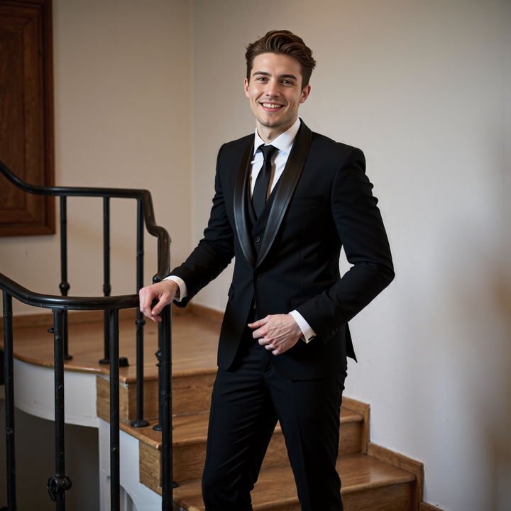 Bllmen Black 3 Pieces Mens Suit Shawl Lapel Tuxedos ST004