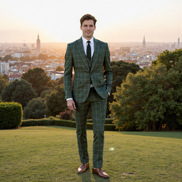 Bllmen Olive Green 3 Pieces Mens Suit Peak Lapel Tuxedos ST017