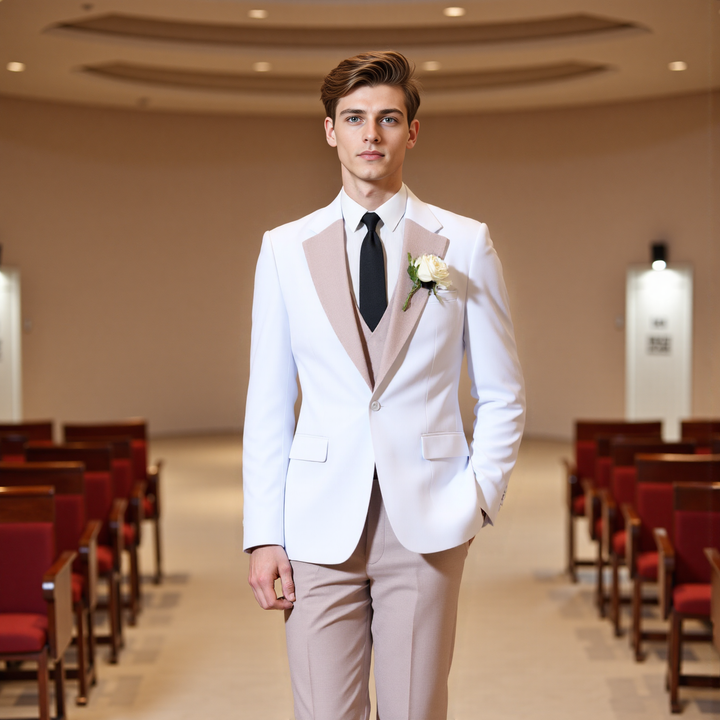 Bllmen Beige 3 Pieces Mens Suit Notch Lapel Tuxedos ST011