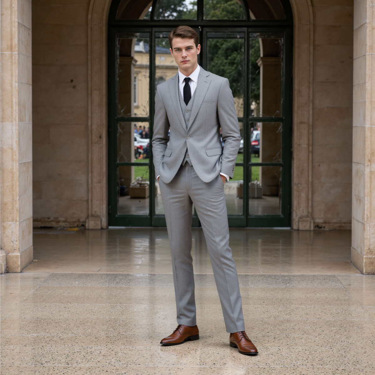 Bllmen Silver 3 Pieces Mens Suit Notch Lapel Tuxedos ST003