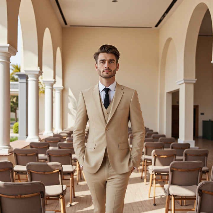 Bllmen Champagne 3 Pieces Mens Suit Notch Lapel Tuxedos ST003