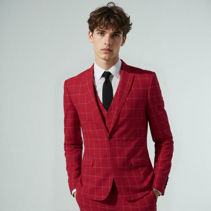 Bllmen Red 3 Pieces Mens Suit Peak Lapel Tuxedos ST017