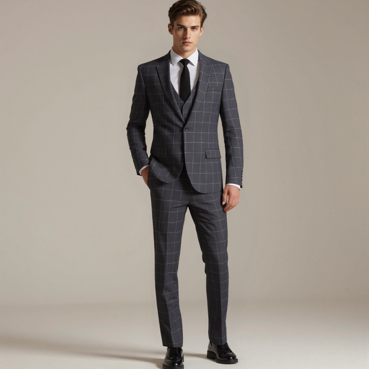 Bllmen Grey 3 Pieces Mens Suit Peak Lapel Tuxedos ST017