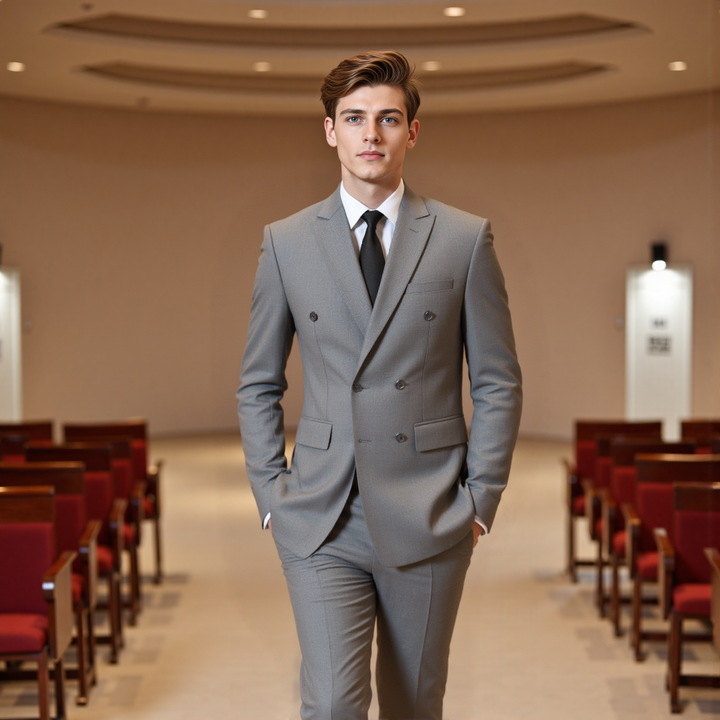 Bllmen Grey 2 Pieces Solid Peak Lapel Men's Suit ST002