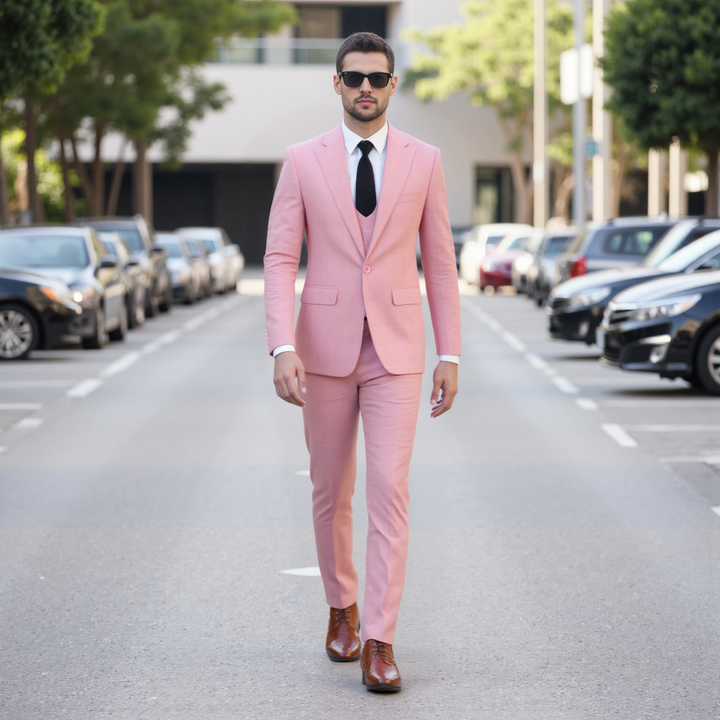 Bllmen Pink 3 Pieces Mens Suit Peak Lapel Tuxedos ST017
