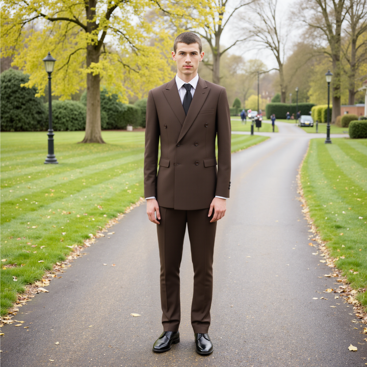 Bllmen Brown 2 Pieces Solid Peak Lapel Men's Suit ST002