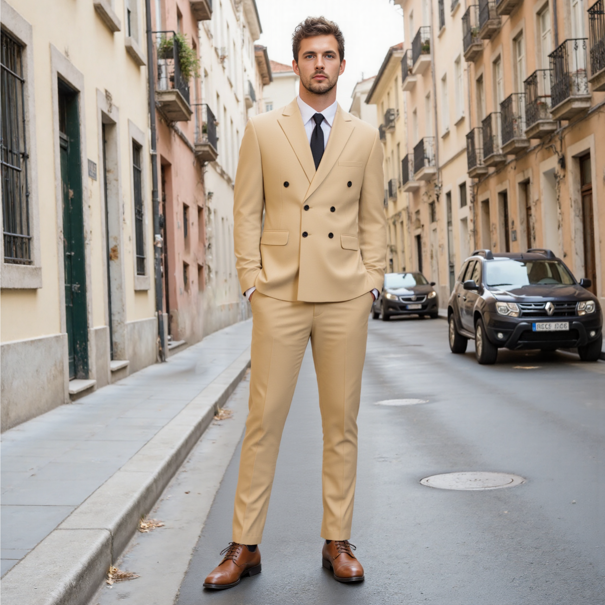 Bllmen Champagne 2 Pieces Solid Peak Lapel Men's Suit ST002