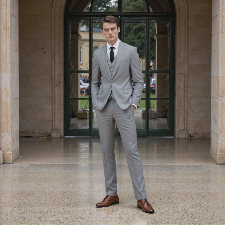 Bllmen Silver 3 Pieces Mens Suit Notch Lapel Tuxedos ST003