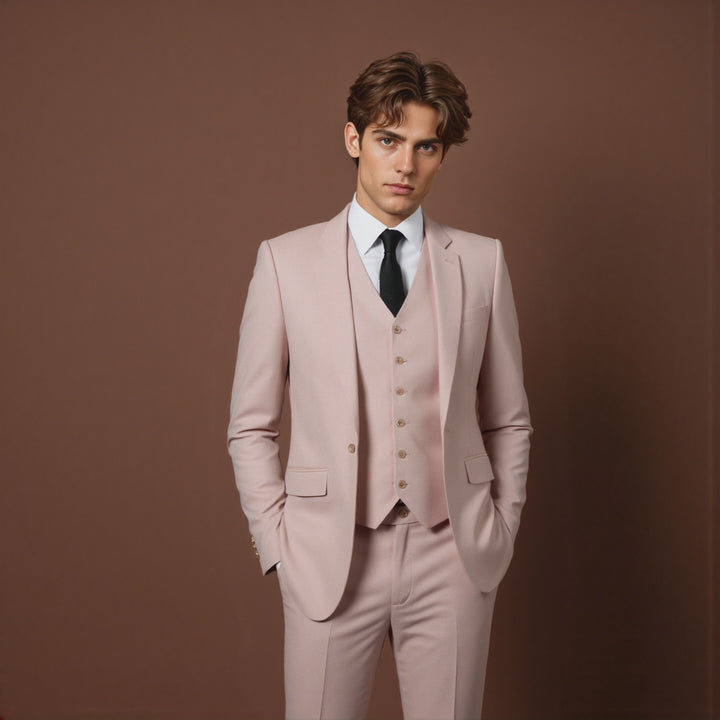 Bllmen Beige 3 Pieces Mens Suit Notch Lapel Tuxedos ST003