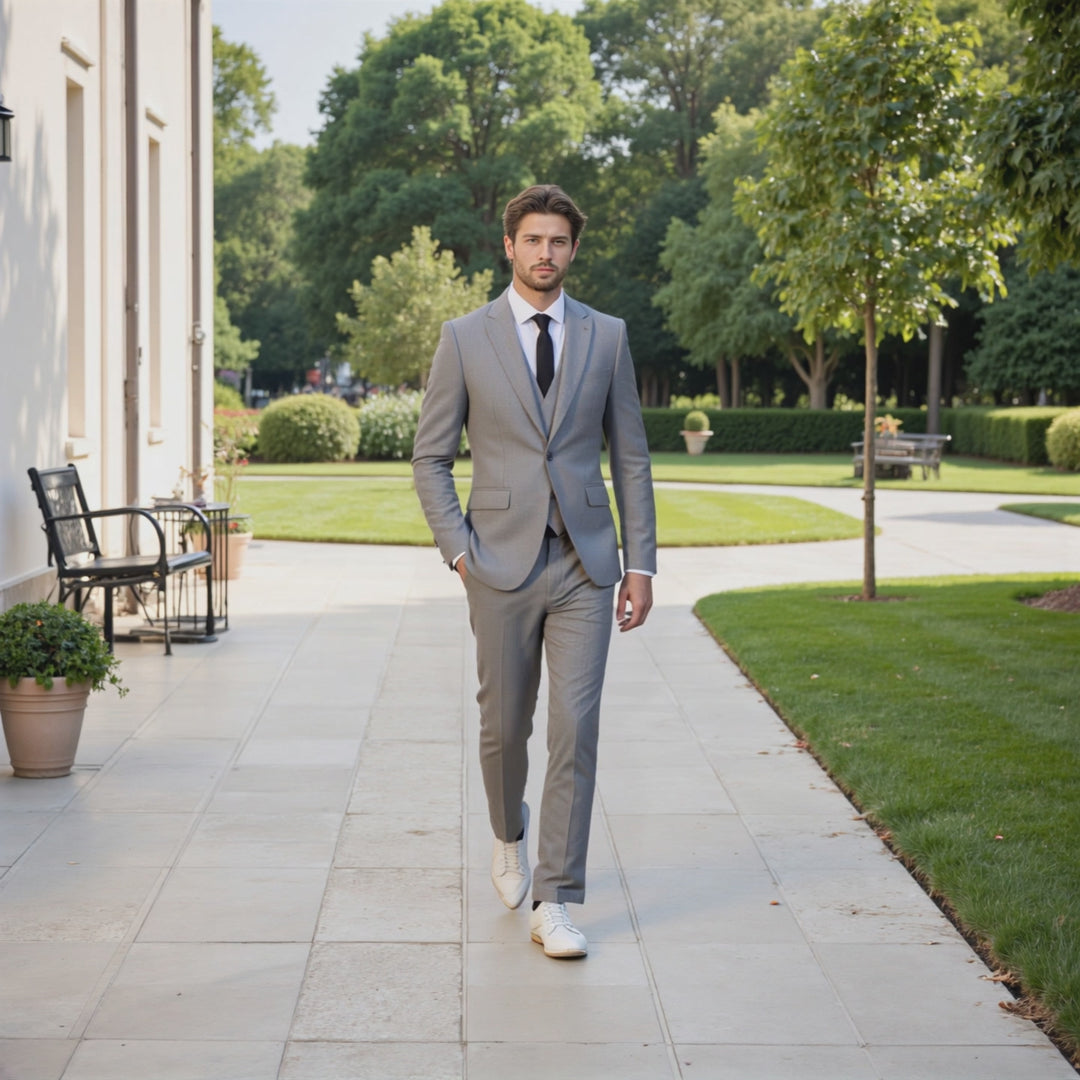 Bllmen Silver 3 Pieces Mens Suit Peak Lapel Tuxedos ST005