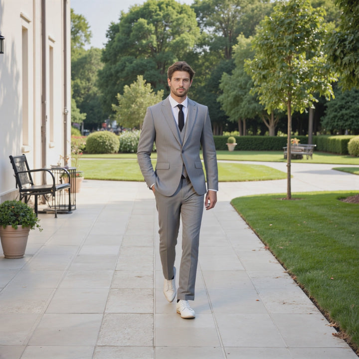 Bllmen Silver 3 Pieces Mens Suit Peak Lapel Tuxedos ST005