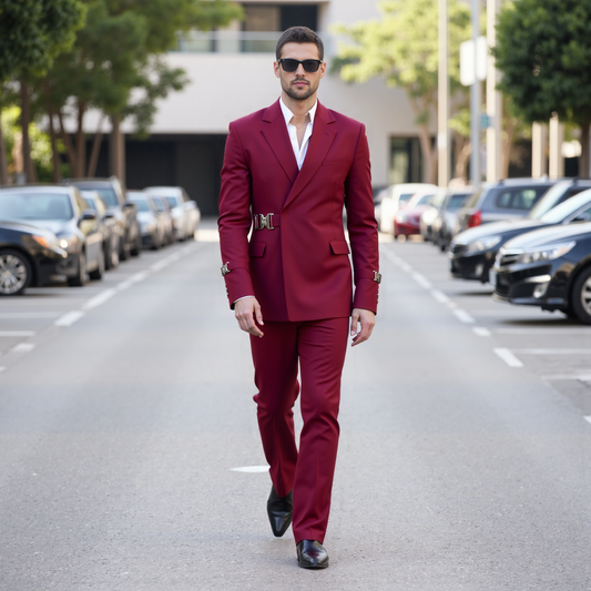 Bllmen Red 2 Pieces Mens Suit Notch Lapel Tuxedos ST014