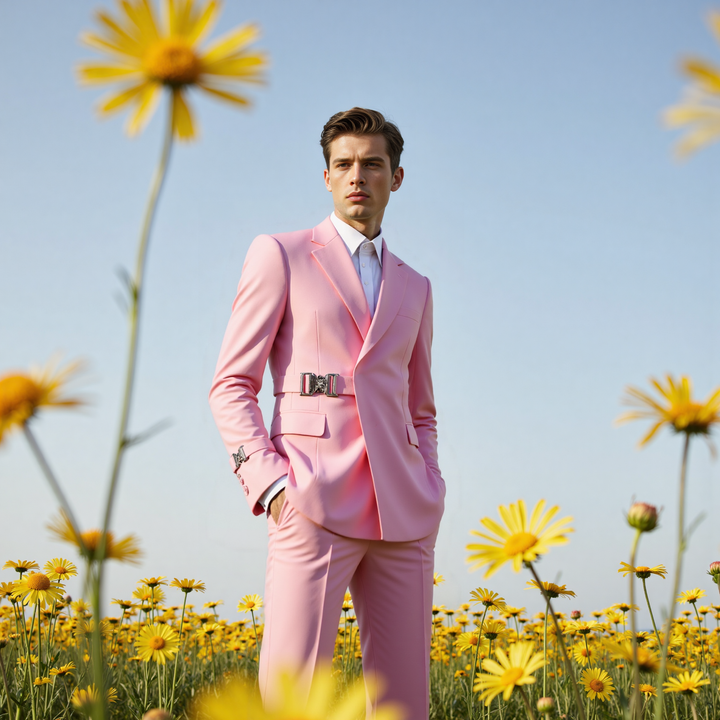 Bllmen Pink 2 Pieces Mens Suit Notch Lapel Tuxedos ST014